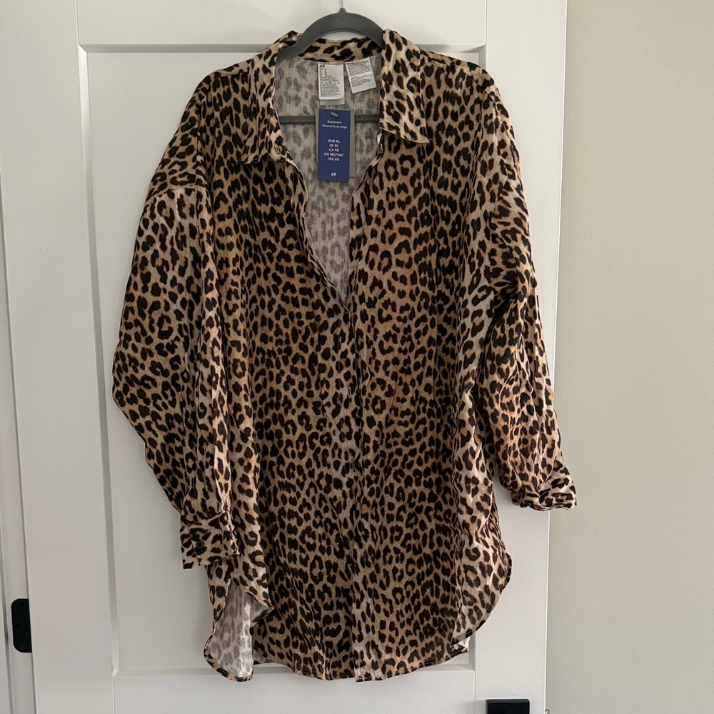 H&M NWT Leopard Print Button-Up Beachwear Coverup